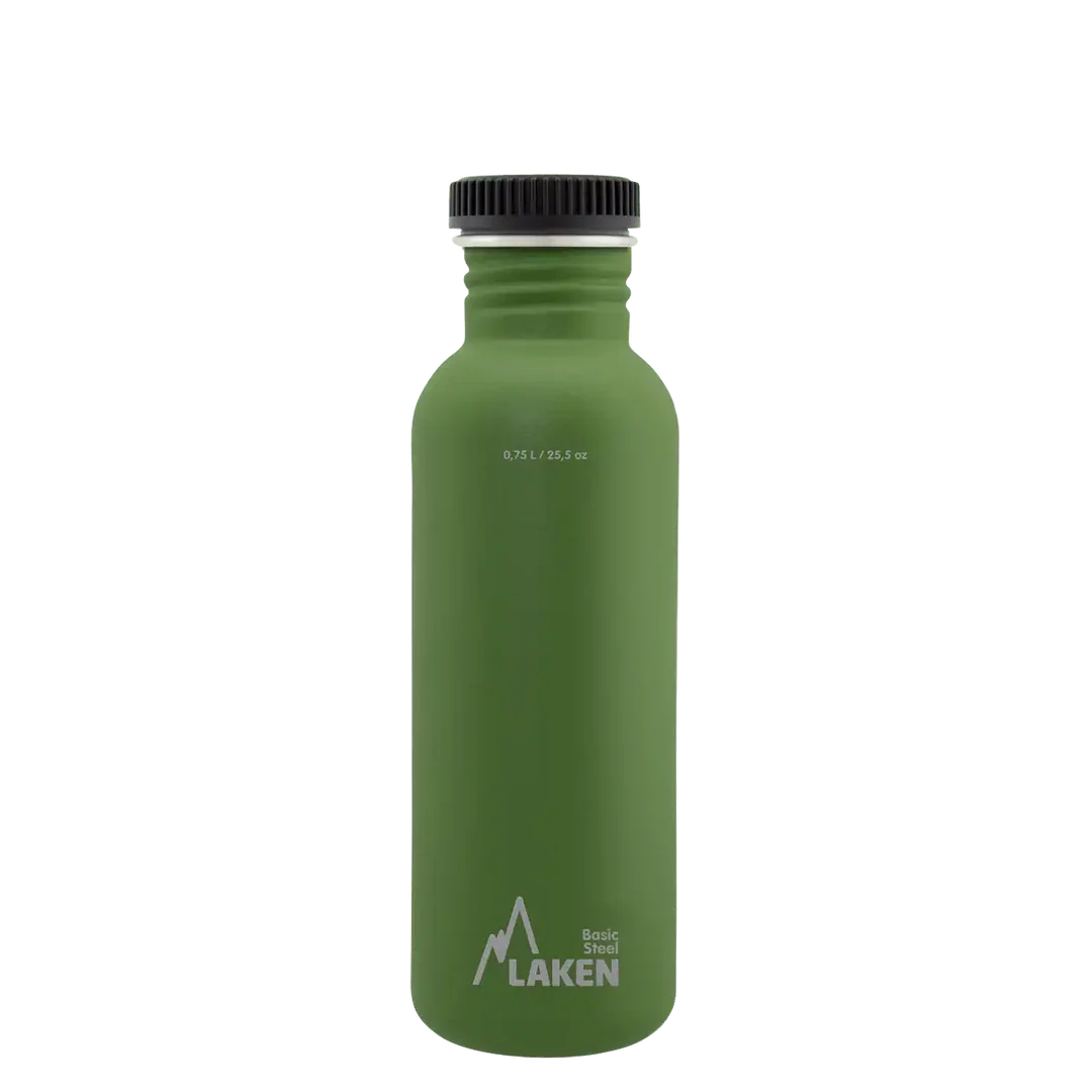 בקבוק שתיה לאקן בייסיק סטיל עם פקק הברגה 750 מ״ל