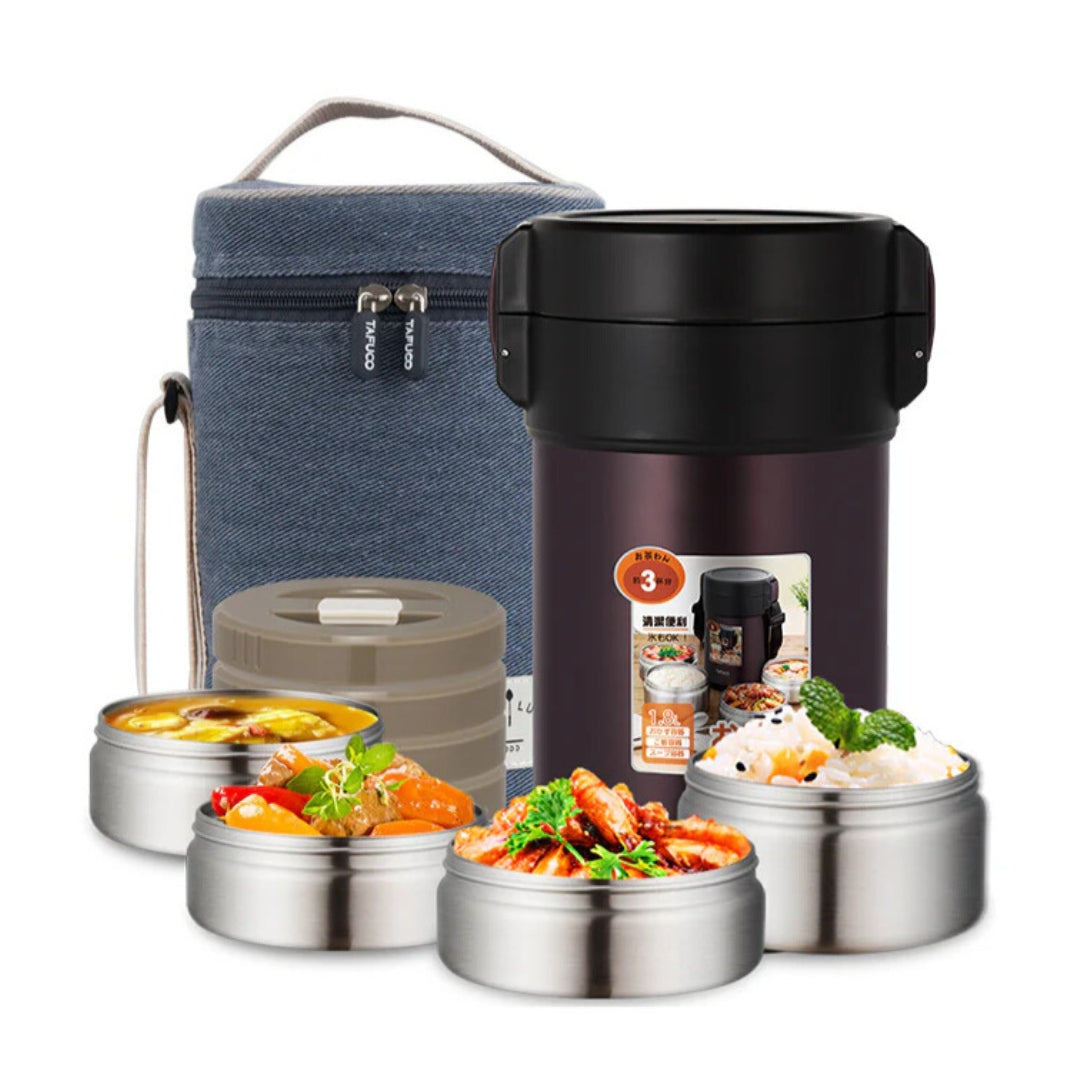 תרמוס מזון שומר חום TAFUCO בנפח  עם 4 מיכלים פנימיים - 1.8 ליטר