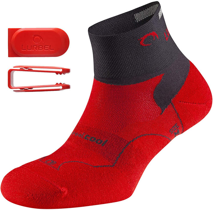 גרביים לריצות כביש ארוכות לורבל Distance | יוניסקס בצבע אדום שחור