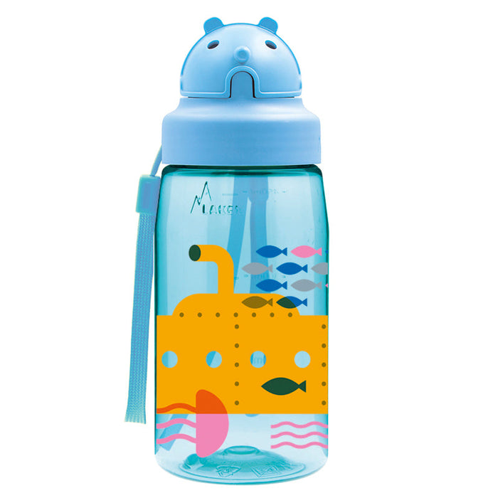 בקבוק שתיה עם קשית לילדים לאקן OBY עשוי טריטן, 450 מ"ל, עם איור של צוללת מתחת למים
