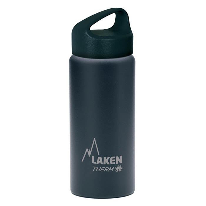 בקבוק שתיה לאקן תרמו קלאסיק פתח רחב 350-1,000 מ"ל בצבע כחול כהה עם פייה שחורה