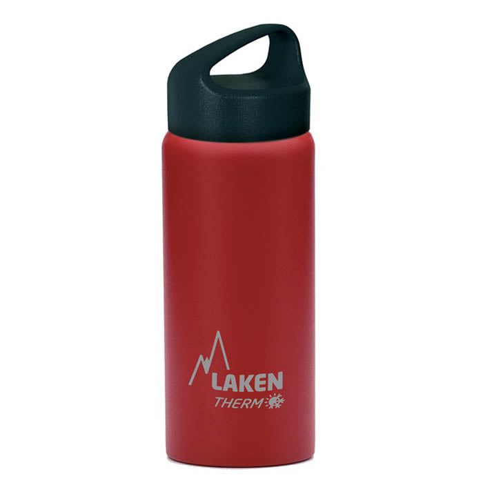 בקבוק שתיה לאקן תרמו קלאסיק פתח רחב 350-1,000 מ"ל בצבע אדום עם פייה שחורה