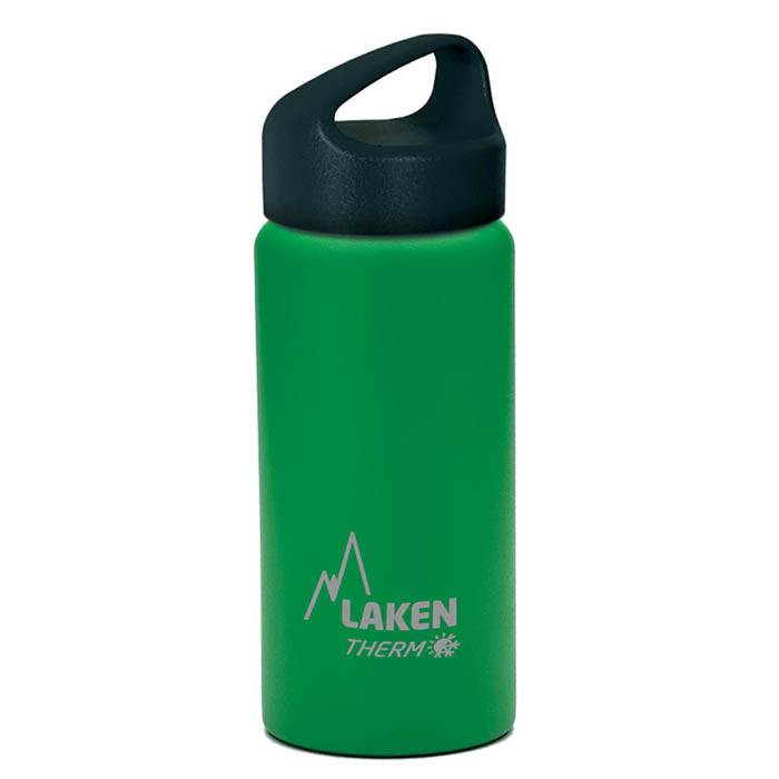 בקבוק שתיה לאקן תרמו קלאסיק פתח רחב 350-1,000 מ"ל בצבע ירוק עם פייה שחורה
