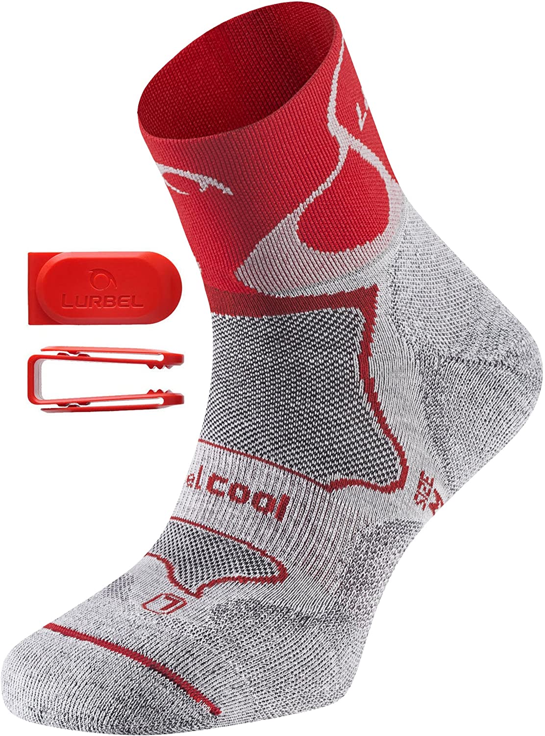 גרביים לריצות שטח ארוכות לורבל TRACK בצבע אפור אדום| יוניסקס