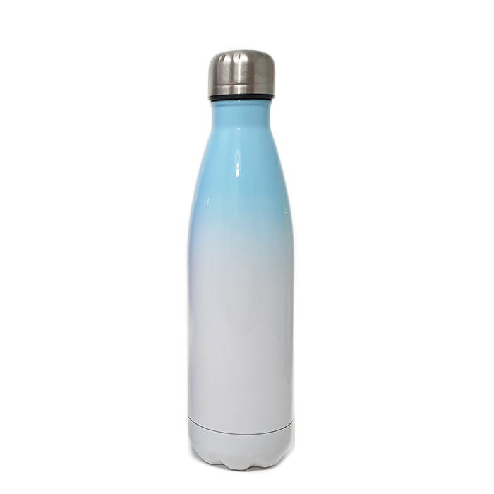 בקבוק שתיה תרמי בעיצוב אישי צוואר צבעוני תכלת לבן שומר קור עד 24 שעות, 500 מ"ל