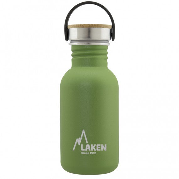 בקבוק שתיה לאקן בייסיק סטיל בצבע ירוק עם פקק נירוסטה ובמבוק 350-1000 מל'