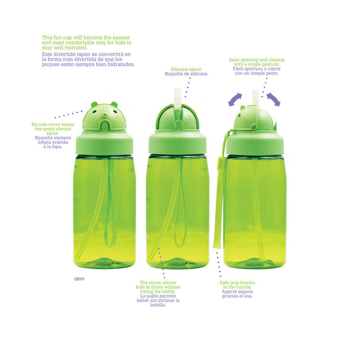 בקבוק שתיה עם קשית לילדים לאקן OBY עשוי טריטן, 450 מ"ל, מגוון איורים